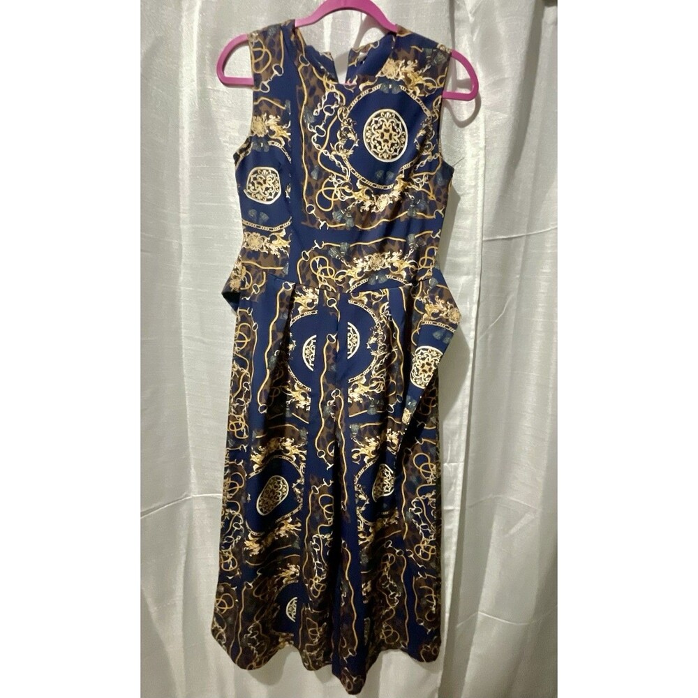 Shein  Women's Sleeveless Pant Romper Suit. Size M color blue and gold